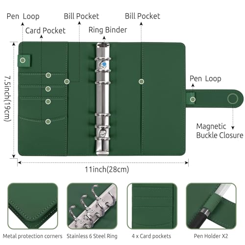 Image of SKYDUE Budget Binder, Money Saving Binder with Zipper Envelopes, Cash Envelopes and Expense Budget Sheets for Budgeting (DarkGreen)