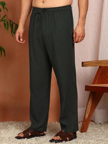 Image of See Designs Men's Full Sleeve Mandarin Collar Linen Solid Pathani Set