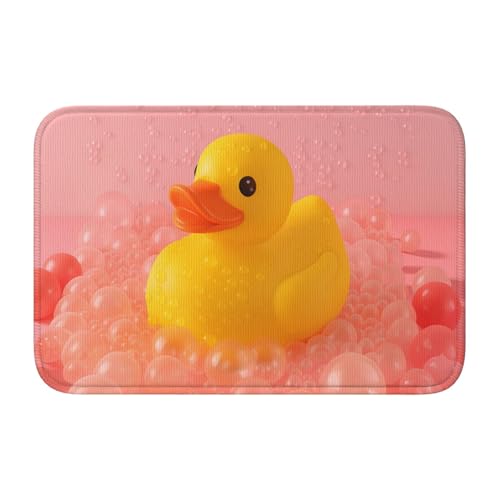 Rubber Duck & Pink Bead Crystal Velvet Lock Edge Anti-Slip Floor Mat 40x60 cm Bathroom Home Decor Hem Mat