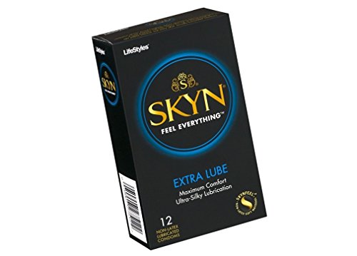 SKYN Extra Feel Everythig Lube Lubricated Non-Latex Polyisoprene Condoms Maximum Comfort Ultra Silky Lubrication 12 Pack