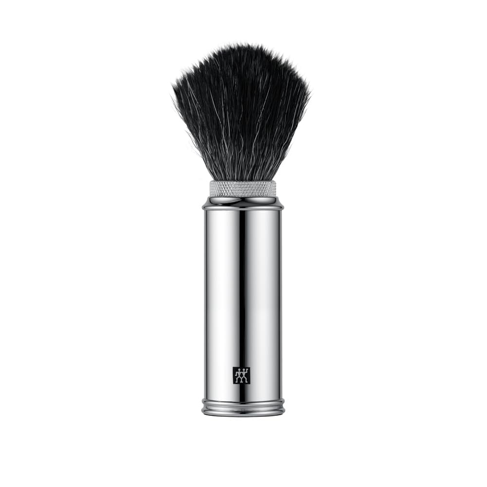 ZWILLING Pennello da barba (adatto per i viaggi, capelli sintetici, testina di rasatura svitabile, vegano, setole morbide e di facile manutenzione), argento