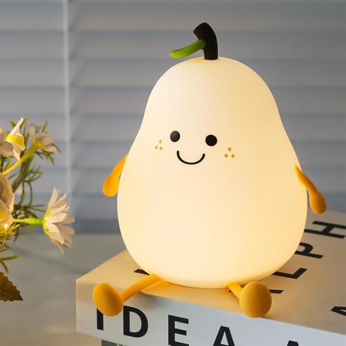 fizzytech Rechargeable Silicone Pear Night Lamp with 7 Colour Changing Light, Touch Sensor & USB Charging for Kids Bedroom
