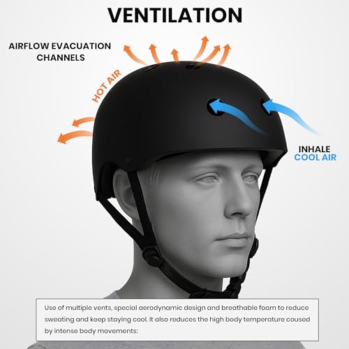 Image of Jaspo Vault Adjustable Helmet, ABS Shell Black EPS Foam, Dial Adjuster, Lightweight,Comfort fit, Perfect for Skating-Cycling-Skateboarding and Scooter (Black (Helmet Only), Medium (53 to 56 cms))