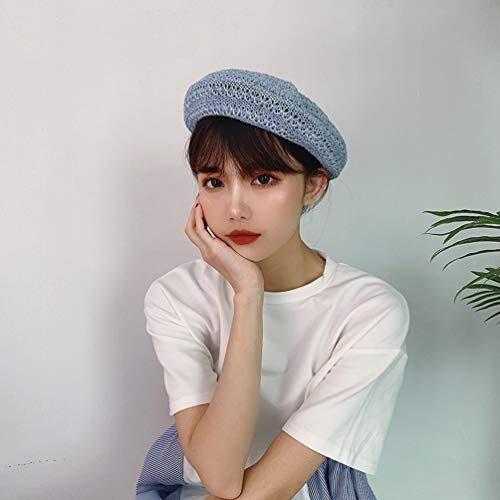 Tendycoco Womens Summer Beret Hat French Style Beanie Hats Hollow-Out Vintage Painters Woven Cap Artist Hat (Light Blue) #TOP6