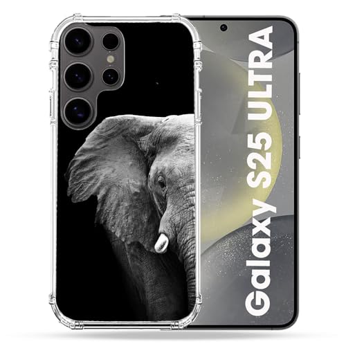 Coque Samsung S25 Ultra rigide avec motif éléphant noir protection antichoc