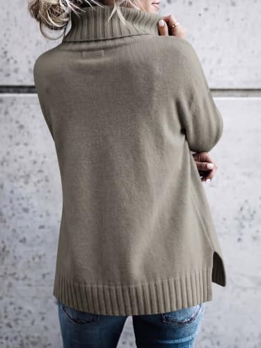 Image of FISACE Womens Oversized Turtleneck Pullover Sweater Cable Knit Sweater Tops