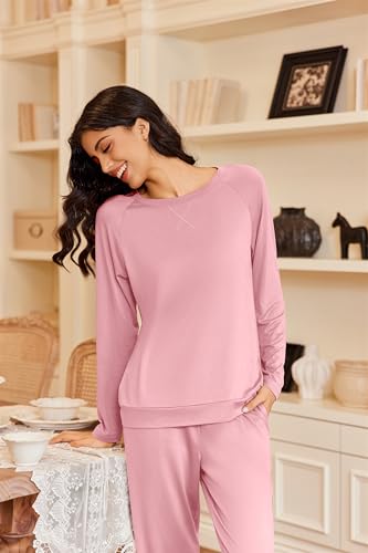 Ekouaer Pajamas Womens Long Sleeve Pj Set 2 Piece Loungewear Soft Sleepwear - image 4