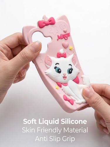 Image of amazon basics Luxury 3D Marie Cat Pink Silicone Case for iPhone 17 | Cute Cartoon Soft Back Cover | Shockproof Kawaii Designer Cover for Girls & Women