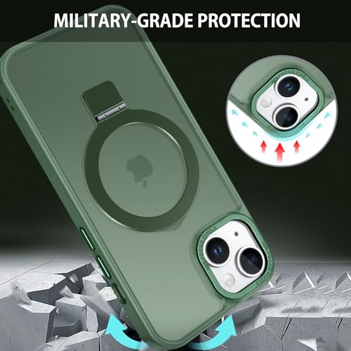 Telaso Magnetic for iPhone 13 Mini Case, Compatible with Magsafe with Magnetic Stand Ring Holder, Translucent Matte Back TPU Bumper Military Grade Protective Phone Case for iPhone 13 Mini, Green by Telaso - Image 5