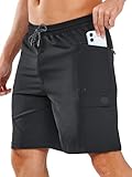 NORTHYARD Mens Swim Trunks Board Shorts 9 Inch Bathing Suit Swimwear Quick Dry Beach Short with Zipper Pocket - No Mesh Liner Black L