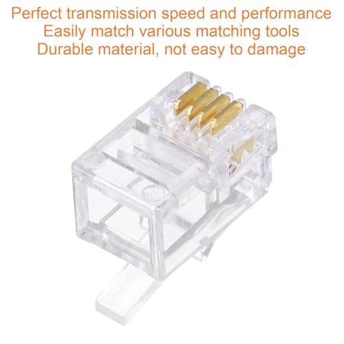 QUARKZMAN Telefonmodularstecker Männlich RJ11-Stecker, Kupferkern 4P4C Flachkabel Buchsenadapter Klar 120 Stück