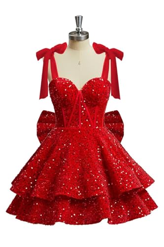 Sparkly Sequin Homecoming Dresses with Bow 2025 A Line Short Corset Formal Cocktail Gown3