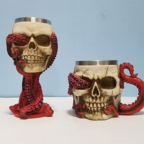 Toukerouq Medieval Octopus Skull Wine Goblet , Kraken Tentacle Wine Chalice, Horror Skeleton Viking Drinking Wine Cup Chalice Goblet For Horror Accent Halloween Party - 210 Ml - 7 Oz (Goblet) #TOP3