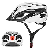 Fahrradhelm Erwachsene mit Licht, Radhelm, Cityhelm Urban Verstellbarer Unisex Fahrrad Helm für Damen und Herren 57–62cm (Weiß)