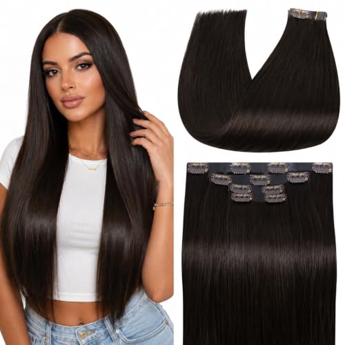 Image of Full Shine Invisible Clip in Hair Extensions, Dark Brown Human Hair, 4 Pcs
