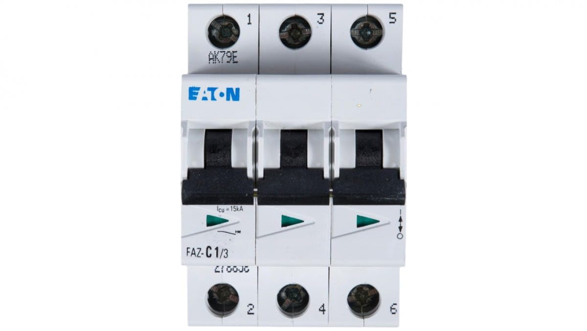 Магнітотермічний автоматичний фазовий перемикач EATON FAZ-C1/3, 1A, 3P, крива C