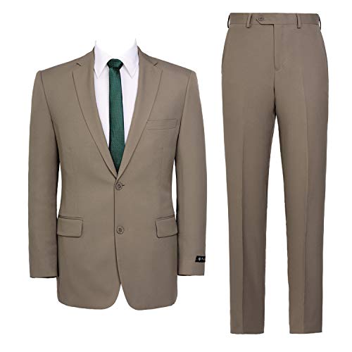 Men's Suit 2-Piece Classic Fit Solid Color Single Breasted 2 Buttons Jacket Dress Pants Tan