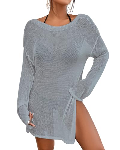 Image of Bsubseach Crochet Cover Ups for Women Bathing Suit Cover Up Dress Mesh Beach Top