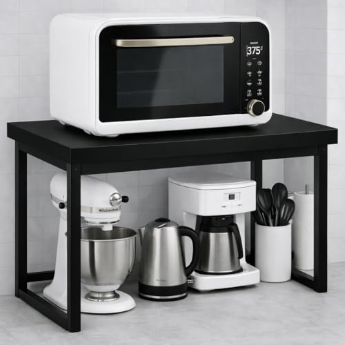 Image of MTANK Kitchen Countertop Organizer Rack for Microwave, Toaster & Jars - Sturdy Wooden & Metal Frame Stand with Storage Shelf | Large Spice Rack Storage Counter Shelf-Black Microwave Stand | (Black)