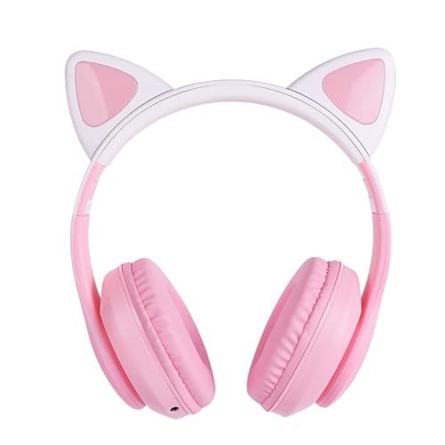 Image of Kids Wireless Headphones LED Light up Cat Bluetooth Headphones, Color Changing Cat Ear Wireless Headsets with Microphone for Kids /Girls /School /Christmas (Pink Pro)