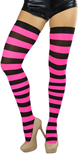 Image of ToBeInStyle Women's Vibrant Horizontal Wide Striped Thigh High Stockings