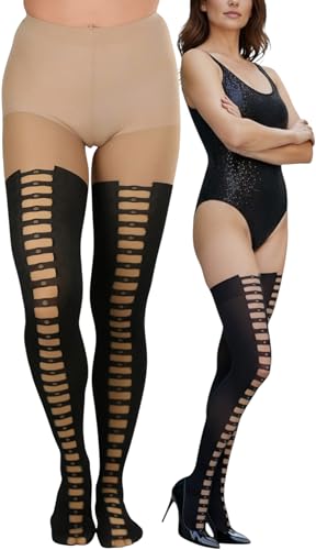 Image of ToBeInStyle Women's Full Footed Pantyhose with Thigh High Designs
