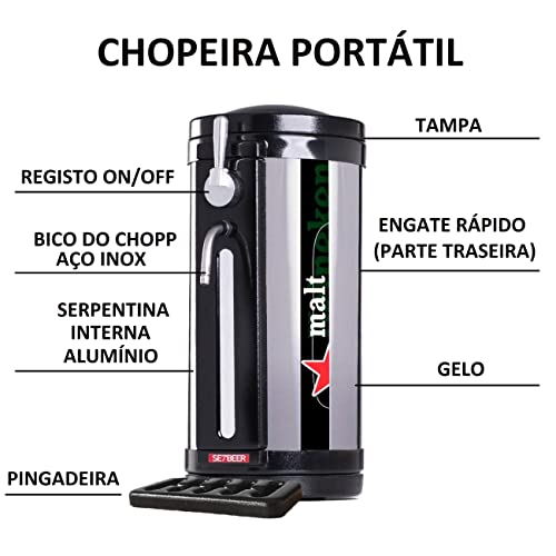 Chopeira Portátil Barril 5 Litros Malt Serpentina Refrigerada Gelo Chopp Torre