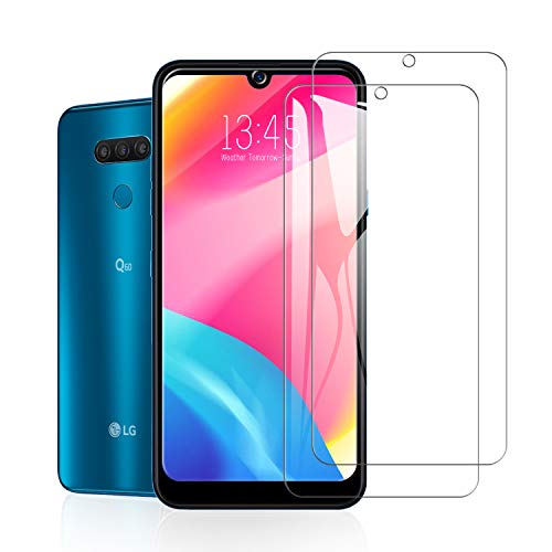 Protector de pantalla SCL compatible con LG Q60 (2 unidades), 2.5D de borde redondeado, vidrio templado 9H, antiarañazos, antihuellas, sin burbujas