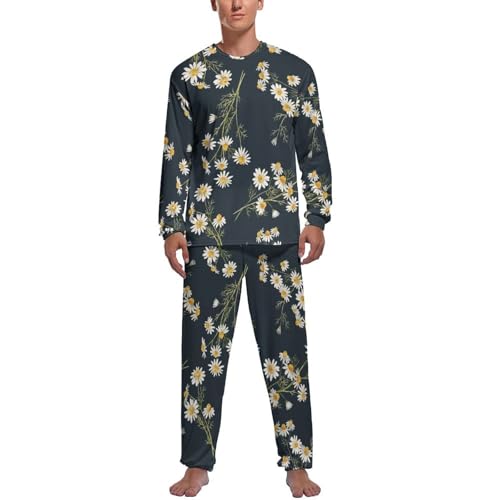Haut et bas de pyjama homme à fleurs : vêtement de nuit manche longue et pantalon fluide