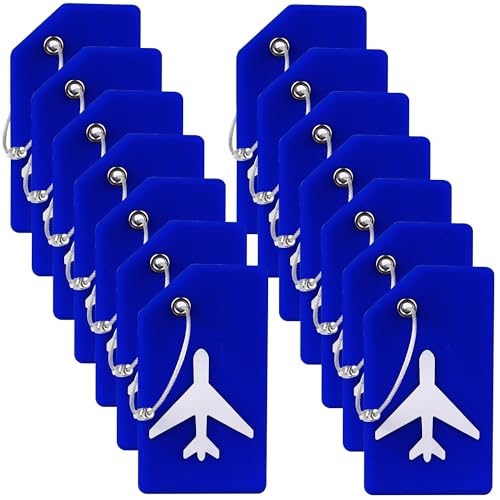 Image of Gostwo 14 Pack Silicone Luggage Tags for Suitcases, Plane Travel Essentials | Suitcase Bag Name Tag, TSA Approved, Stainless Loop, Privacy Protection, Luggage Identifiers Accessories, Blue