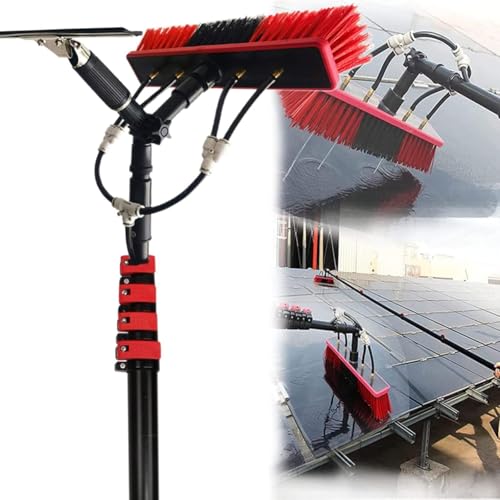 Kit de cepillos para Limpiar Ventanas. Herramienta de Limpieza de Paneles solares con Cepillo Giratorio Que se extiende hasta 10,8 m para una Limpieza eficiente y sin Marcas de Paneles Solar