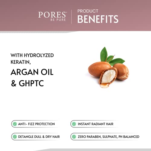 Image of PORES Be Pure Keratin Shampoo for Hair Fall Control | With Hydrolyzed Keratin, Argan Oil & GHPTC | Instant Smooth, Frizz-Free & Thick Hair | Shampoo for Women & Men | All Hair Types - (250 ml X 2)