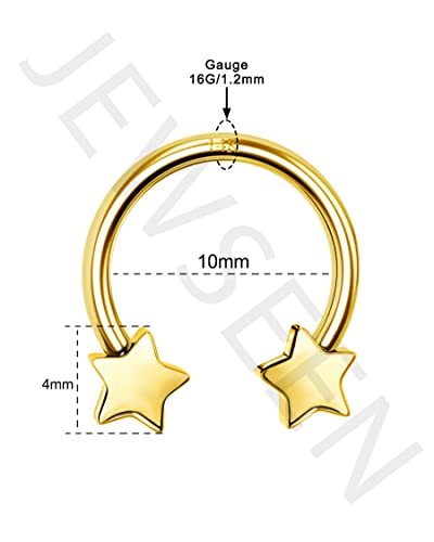 Jewseen 14K Gold Star Septum Rings 16G Septum Piercing Jewelry Cartilage Hoop Earring Helix Earrings Daith Earrings Tragus Hoop Nose Ring Hoop Conch Piercing Jewelry For Women Men #TOP4
