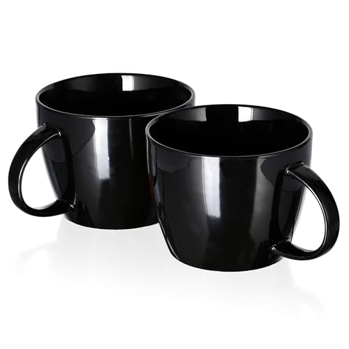 Juego de 2 tazas de café de cerámica, 30 onzas, taza grande brillante para sopa, juego de tazas de café grandes para capuchino, latte, sopa, cereales y ensalada, tazas de pareja para él y ella, color