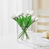 WEISPARK Artificial Tulip with Book Vase, 10pcs Faux White Flowers Fake Tulips in Clear Acrylic Vases for Home Office Decor Unique Vase Gift for Book Lovers, Artistic and Cultural Flavor (White)