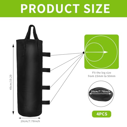 BuxiuGK Set of 4 Gazebo Sand Weights,Canopy Sandbag Weight Heavy Duty for Any Pop Up Tents,Canopy,Outdoor Patio,20 * 50cm,Black - Image 2