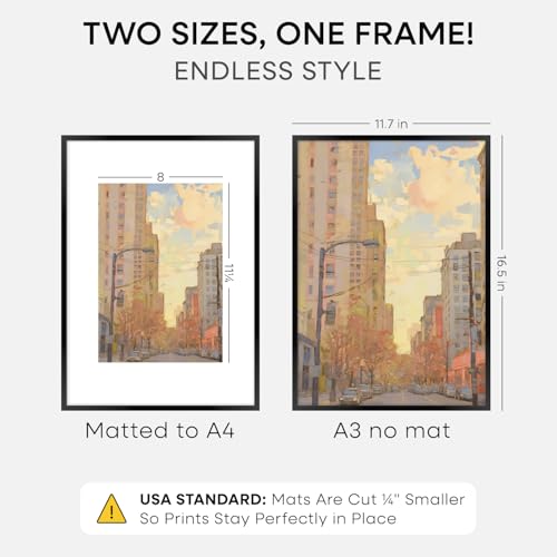 Image of Homeforia A3 Black Picture Frame, High-End Metal, A4 Mat, Glass | High End Aluminum, Tempered Glass, Acid-Free A4 Removable Mat, A3 Edge-to-Edge Display, Wall Kit, Set Of 1