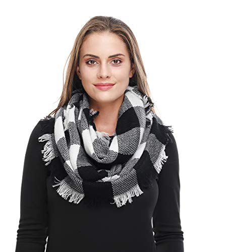 Lucky Leaf Women Winter Checked Pattern Cashmere Feel Warm Plaid Infinity Scarf