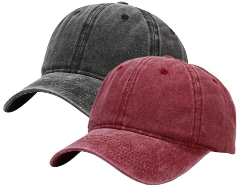Image of XYIYI 2 Pack Unisex Washed Vintage Baseball Cap Golf Dad Hat Adjustable Classic Low Profile Plain Cap for Men Women