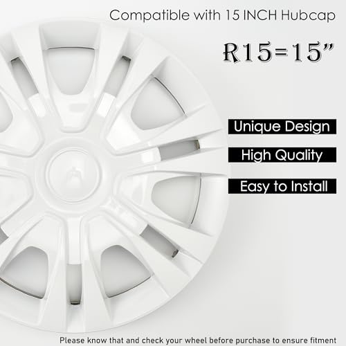 Image of Pure White Hubcap Wheel Cover Replacement Kit 15 inch Hub Caps Wheel Rim Cover Car Exterior Accessories Pack of 4, 15 inches