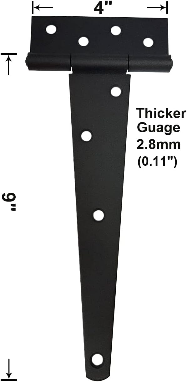 QCAA Heavy Duty Tee Hinge, 9"x4"x2.8mm, Steel, Elegant 2-Layered Frosted Matte Black, Powder Coated, 6 Pack