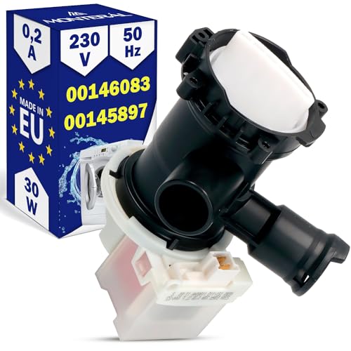 Bomba de Desagüe para Lavadora 30W 230V 50HZ 0,2A con Código Original 00145897 145897 00146083 146083 para Bosch para Siemens - MADE IN EU - Garantía de 10 Años - MONTERAL