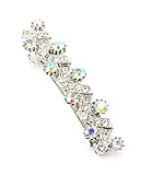 Women's Rhinestone Metal Hair Barrette Clip Hair Pin Antique Silver IMB2151, Clear
