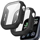 【2個入り】FALSAD Apple Watch カバーSeries11/10/9/8/7/6/5/4/Se3/Se2/Se 対応アップルウォッチ ケース 46mm 42mm 40mm 44mm 45mm 41mm, 防水PC素材とガラスフィルム一体型 iwatch 保護カバー, 耐衝撃 超薄型 強化 軽量 9H硬度 高透過率 全面保護（44mm ブラック)