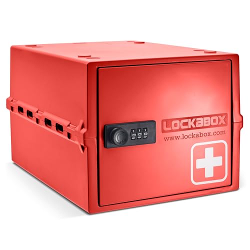 Lockabox One™ | Premium Medicine Lock Box | Medium Medication Lock Box With Code For Medicines, Vitamins & Supplements | External Size 12 x 8 x 6.6 inches (Medi Red) by Lockabox - Used condition - US$37.57