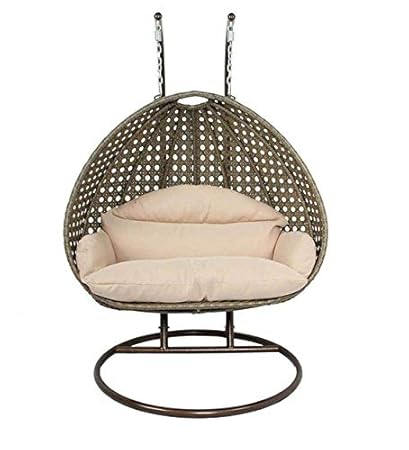 Airwing Double Seater Heavy Iron Hanging Egg Swing Lounge Chair with Tufted Soft Deep Cushion Backyard Relax for Indoor, Outdoor, Balcony, Deck, Patio, Home & Garden (Off White)