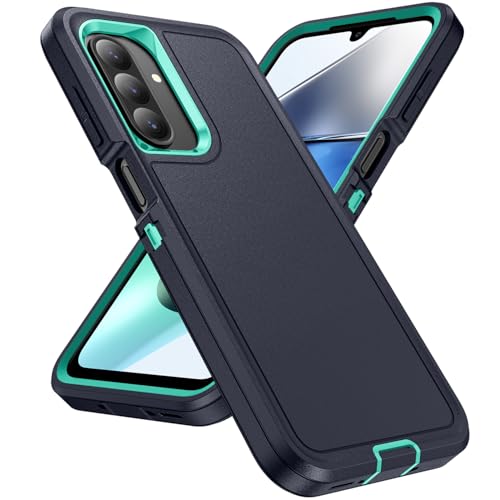 KOBBRAN Designed for Samsung Galaxy A26 5G Case 3 in 1 Military Grade Protective Case Cover Silicone Heavy Duty Rugged Shockproof for Galaxy A26 5G Phone Case ﻿ (Navy+Cyan)