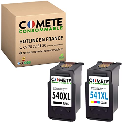 COMETE 540 541 XL 2 Cartouches d'encre Compatibles avec Canon PG-540 XL CL-541 XL PG540 XL CL541 XL 540XL 541XL pour Imprimante Canon PIXMA MG3650 S G2150 MG3150 MG3550 MX475 (Noir + Couleur)