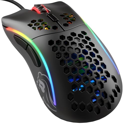 Glorious Gaming Model D- (Small) Wired Gaming Mouse - 61g Superlight Honeycomb Design, RGB, Ergonomic, Pixart 3360 Sensor, Omron Switches, PTFE Feet, 6 Buttons - Matte Black