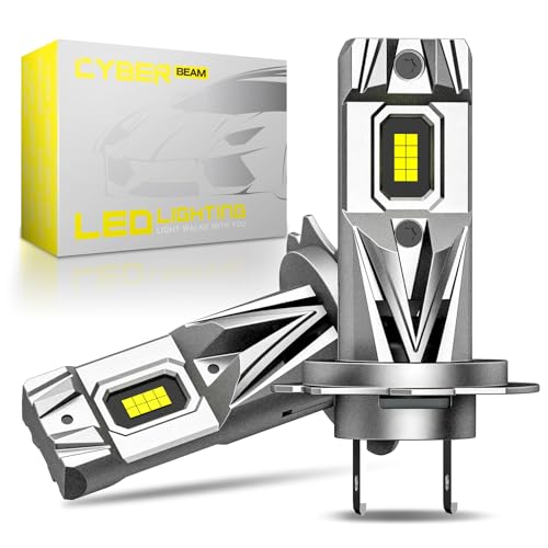 CYBERBEAM H7 LED Headlight Bulb for Car, 900% 36000LM 100W Super Bright H7 Headlight Bulb Conversion Kit,1:1 Mini Size,6500K White IP68 Waterproof,Plug and Play, Pack of 2